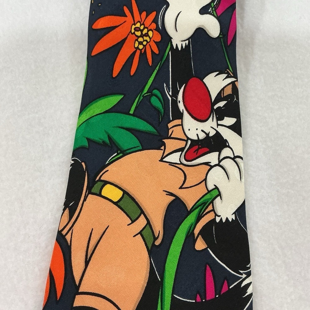 Looney Tunes Silk Tie Tweety Sylvester 93' Jungle Floral Vintage Safari Nerdcore